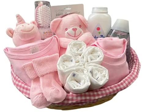 Newborn Baby Girl Gift Hamper Baby Girl. Baby Shower Gift with Beautiful Baby Essentials Including Plush Comforter & Rattle.