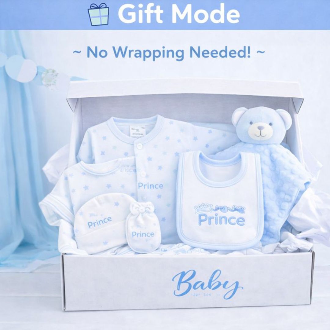 Beautifully presented newborn baby boy gift box hamper