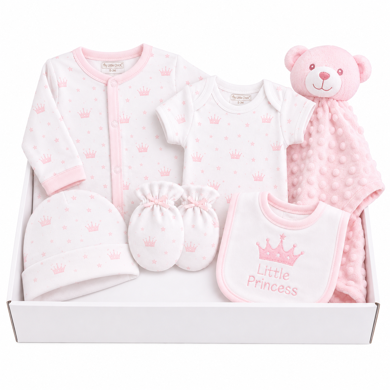 Newborn Baby Girl Gift Hamper – Includes Teddy Comforter, Sleepsuit, Hat & More | Perfect Baby Shower Gift Set