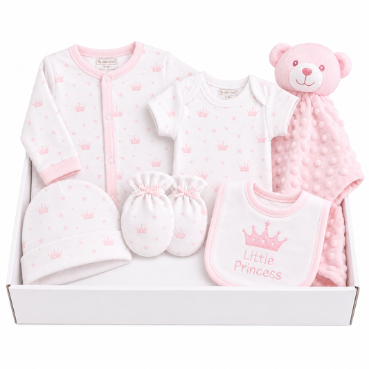 Newborn Baby Girl Gift Hamper – Includes Teddy Comforter, Sleepsuit, Hat & More | Perfect Baby Shower Gift Set