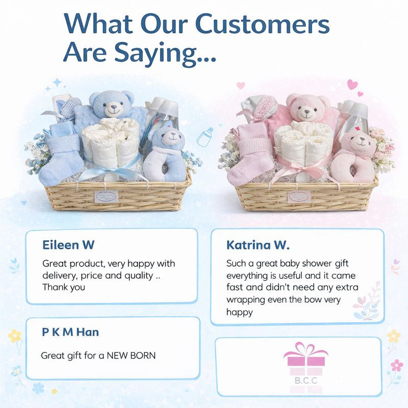 baby girl gift hamper with positive customer testimonials
