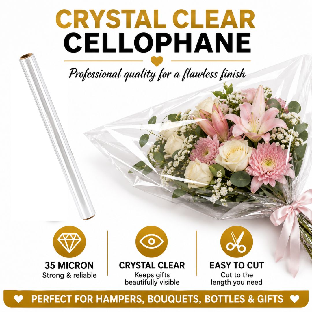 Crystal Clear Cellophane Wrap Roll Features