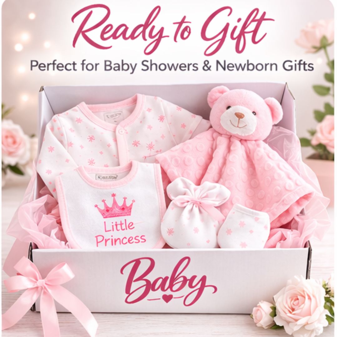 Newborn Baby Girl Gift Hamper – Includes Teddy Comforter, Sleepsuit, Hat & More | Perfect Baby Shower Gift Set