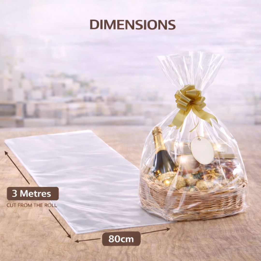 Clear cellophane wrap sheet dimensions 3m x 80cm for gift hampers