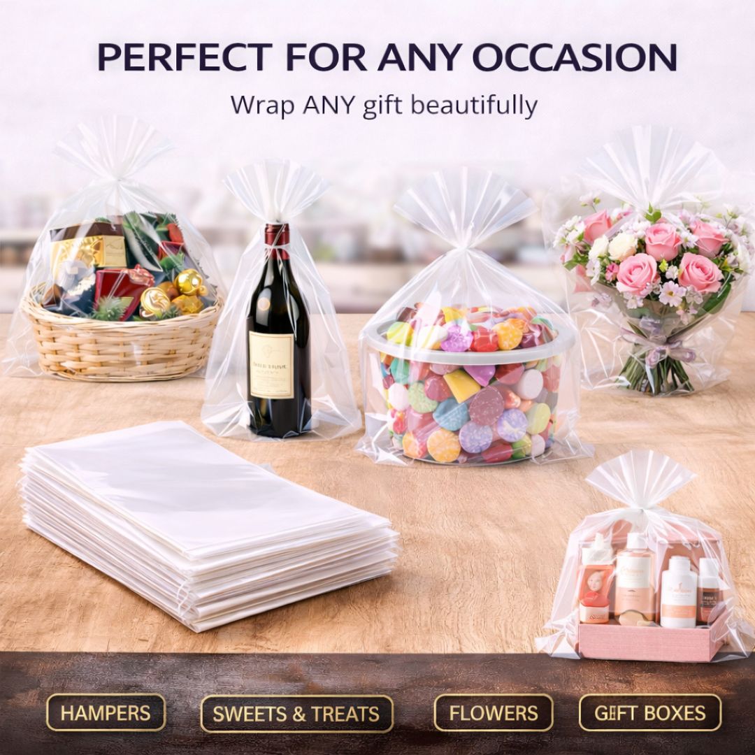 Clear cellophane wrapping paper used for bottles and gift sets
