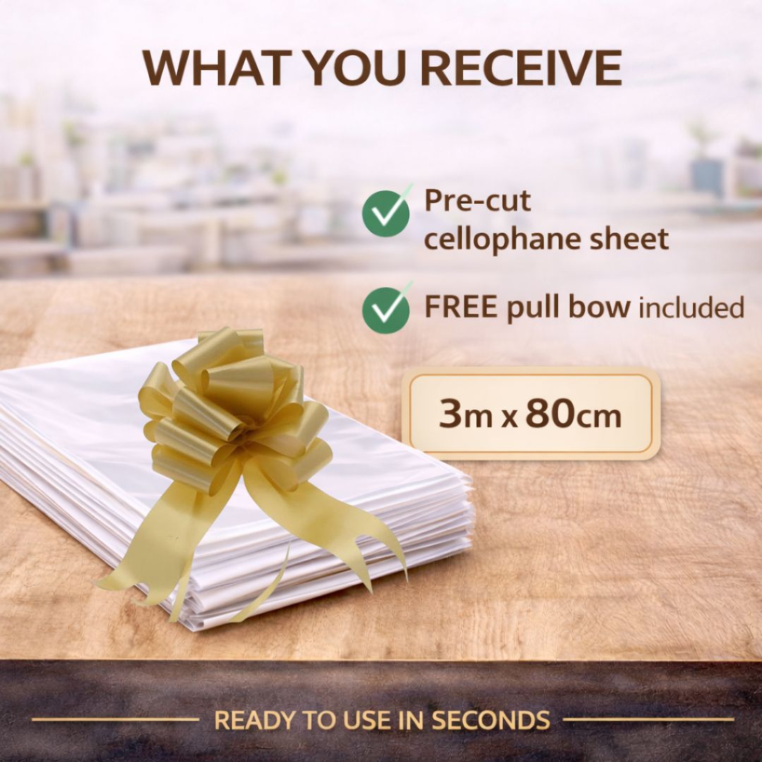 Pre-cut clear cellophane wrap sheet 3m x 80cm not supplied on a roll
