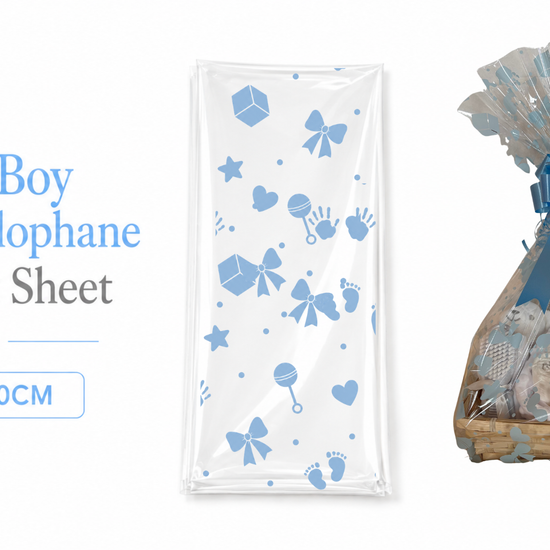 Baby Boy Blue Print Cellophane Hamper Wrapping Tutorial 