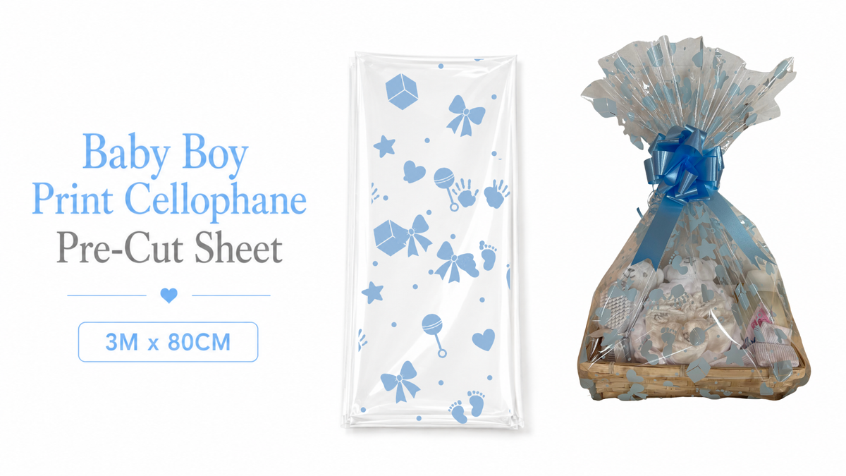 Baby Boy Blue Print Cellophane Hamper Wrapping Tutorial 