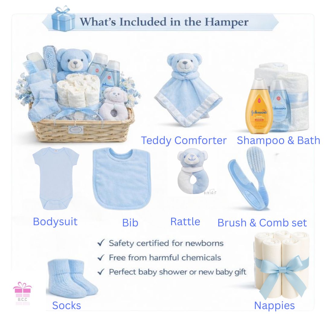 Baby Boy Gift Hamper – Newborn Baby Gift Set with Keepsake Basket