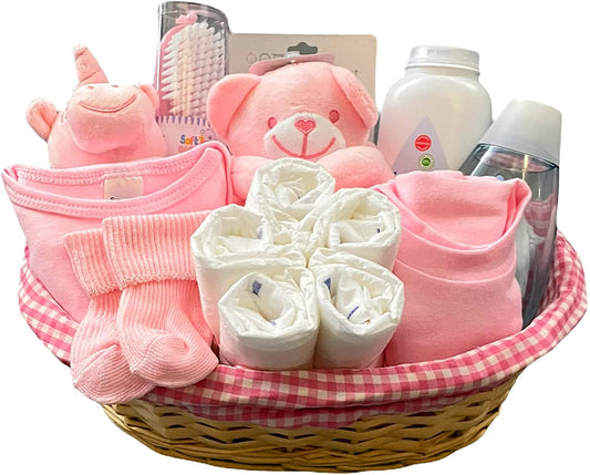 Newborn Baby Girl Gift Hamper Baby Girl. Baby Shower Gift with Beautiful Baby Essentials Including Plush Comforter & Rattle.